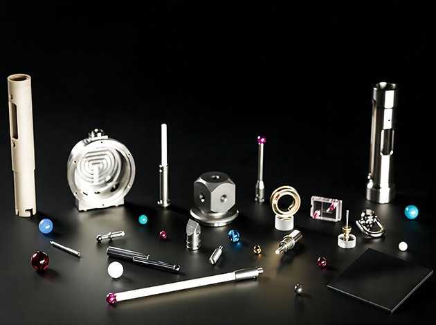 Machined structural components made of various modern materials such as gemstones, tungsten carbide, technical ceramics, nickel